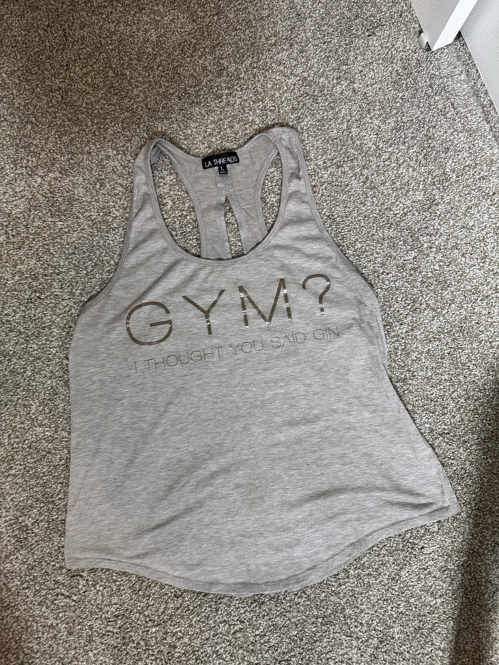 LA Threads Gray Graphic Racerback Tank - GYM? I Thought You Said Gin